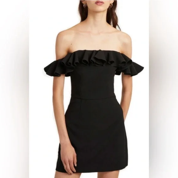 French Connection | Dresses | French Connection Off The Shoulder Ruffle Mini  Dress In Black | Poshmark